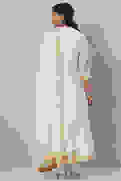 Ivory Poly Cotton Flared Kurta Churidar Suit Set image number 4