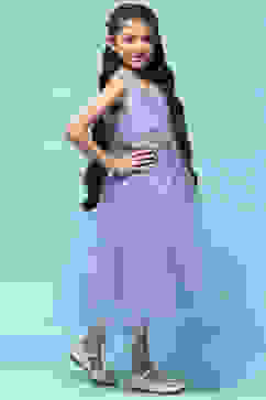 Blue Polyester Gathered Solid Dress image number 4