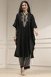 Black Modal Solid Kaftan Fusion Kurta Set image number 0