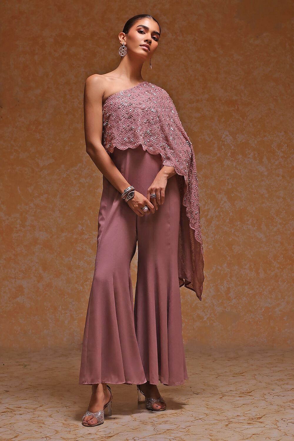 Rose Pink Georgette Heavy Beaded Embroidery Jumpsuit image number 1