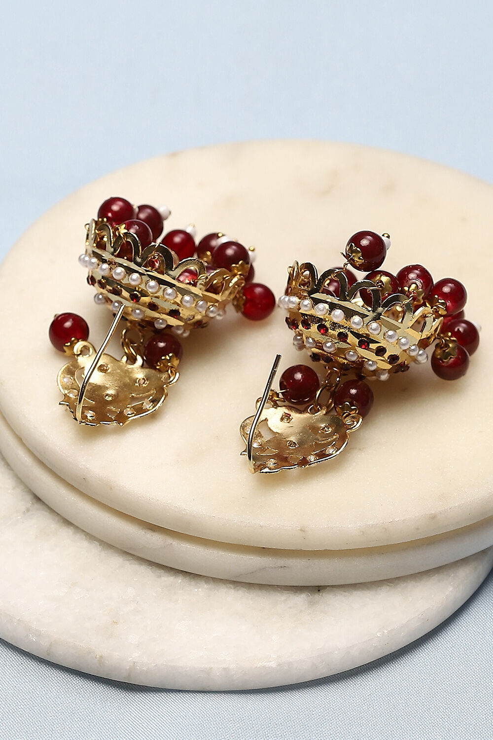Gold Red Brass Earrings image number 2