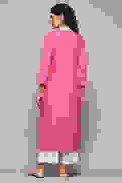 Pink Rayon flax Relaxed Kurta Palazzo Suit Set image number 4