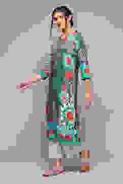 Chalky Teal LIVA Straight Printed Kurta image number 2