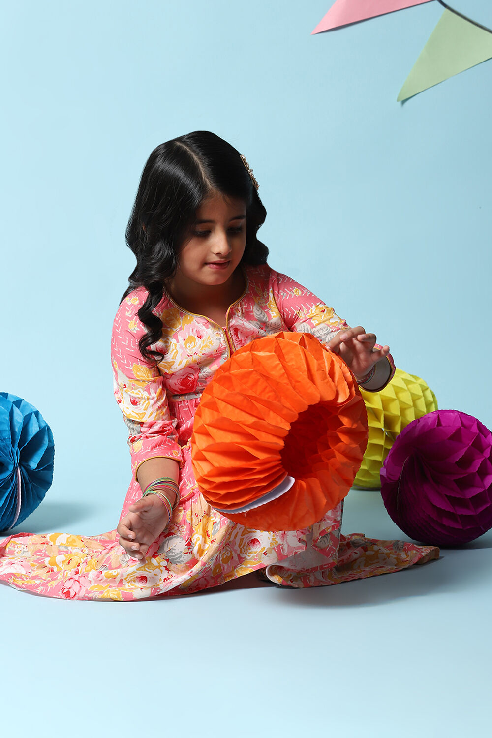 Yellow Rayon Flared Printed Kurta Set image number 6