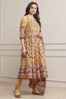 Beige Cotton Printed Anarkali Suit Set image number 5
