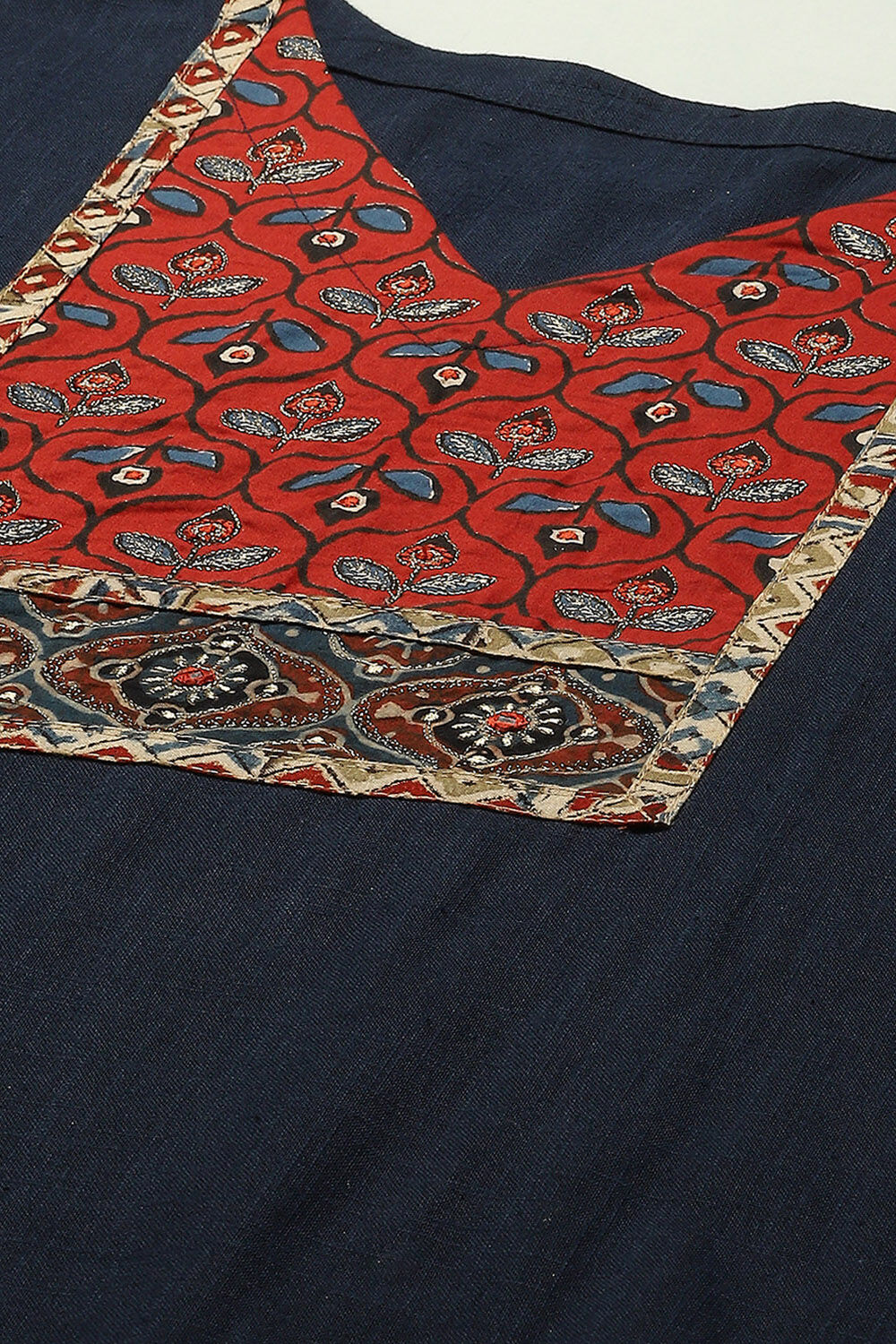 Navy Blue Cotton Unstitched Suit Set image number 2