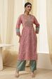 Pink Pure Cotton Printed A-Line Kurta image number 5