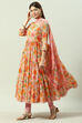 Peach Cotton Flared Kurta Churidar Suit Set image number 5