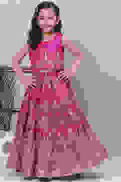 Dark Pink Art Silk Flared Lehenga image number 6