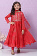 Red Cotton Anarkali Kurta Churidar Suit Set