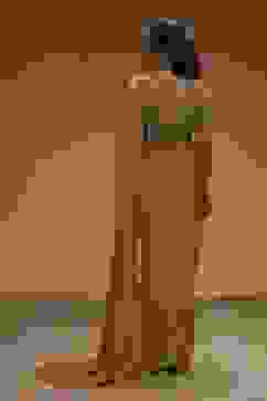 Lime Yellow Poly Chinnon Embroidered Pre-Draped Saree image number 3