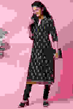 Black Cotton Kurta Churidar Set image number 0