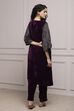 Purple Velvet Straight Winter Kurta Set image number 4