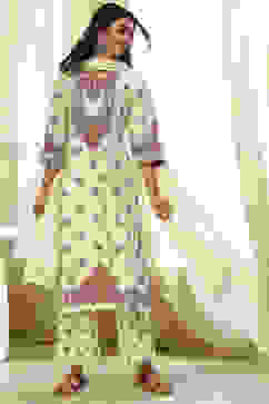 Beige Pure Cotton Printed Straight Suit Set image number 6