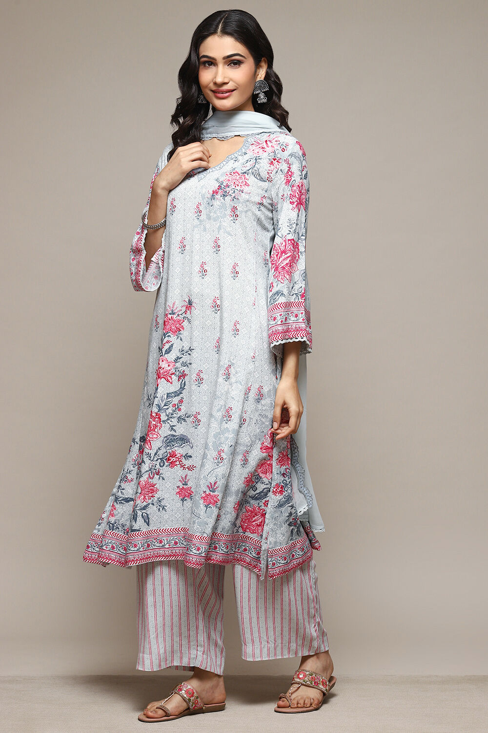 Steel Blue Rayon Straight Kurta Palazzo Suit Set image number 5