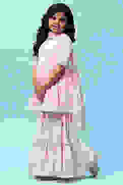 Pink Cotton Floral Printed Gathered Peplum Suit Set image number 4