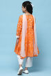Orange Cotton Printed Flared Kurta White Palazzo & Dupatta image number 5