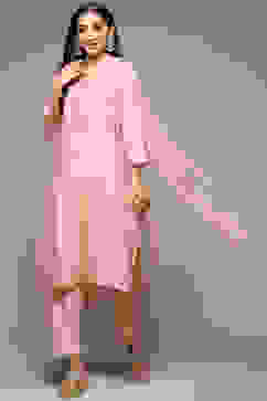 Blush Pink Cotton Blend Straight Kurta Pant Suit Set image number 0