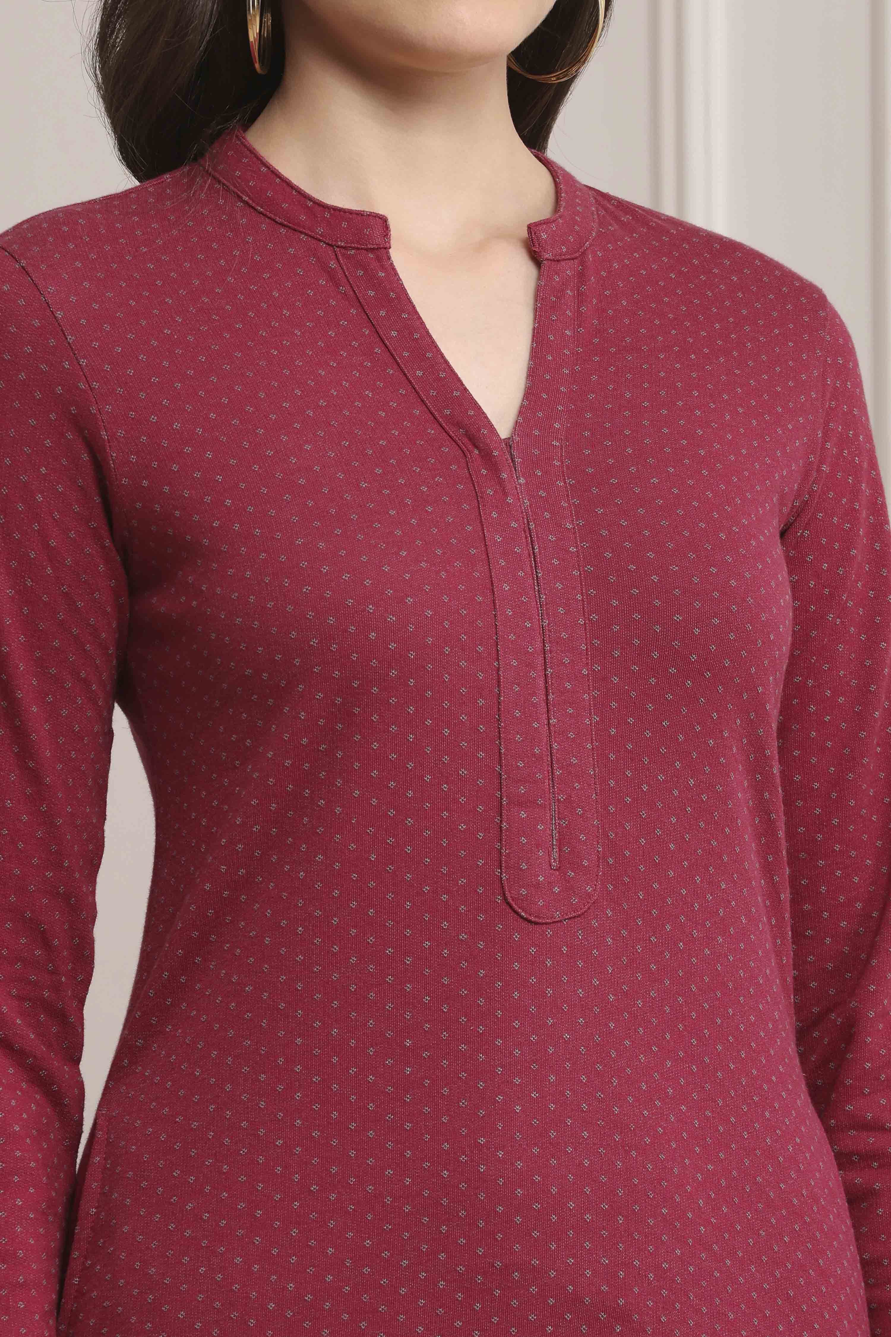 Berry Cotton Straight Kurta Pants Set image number 1