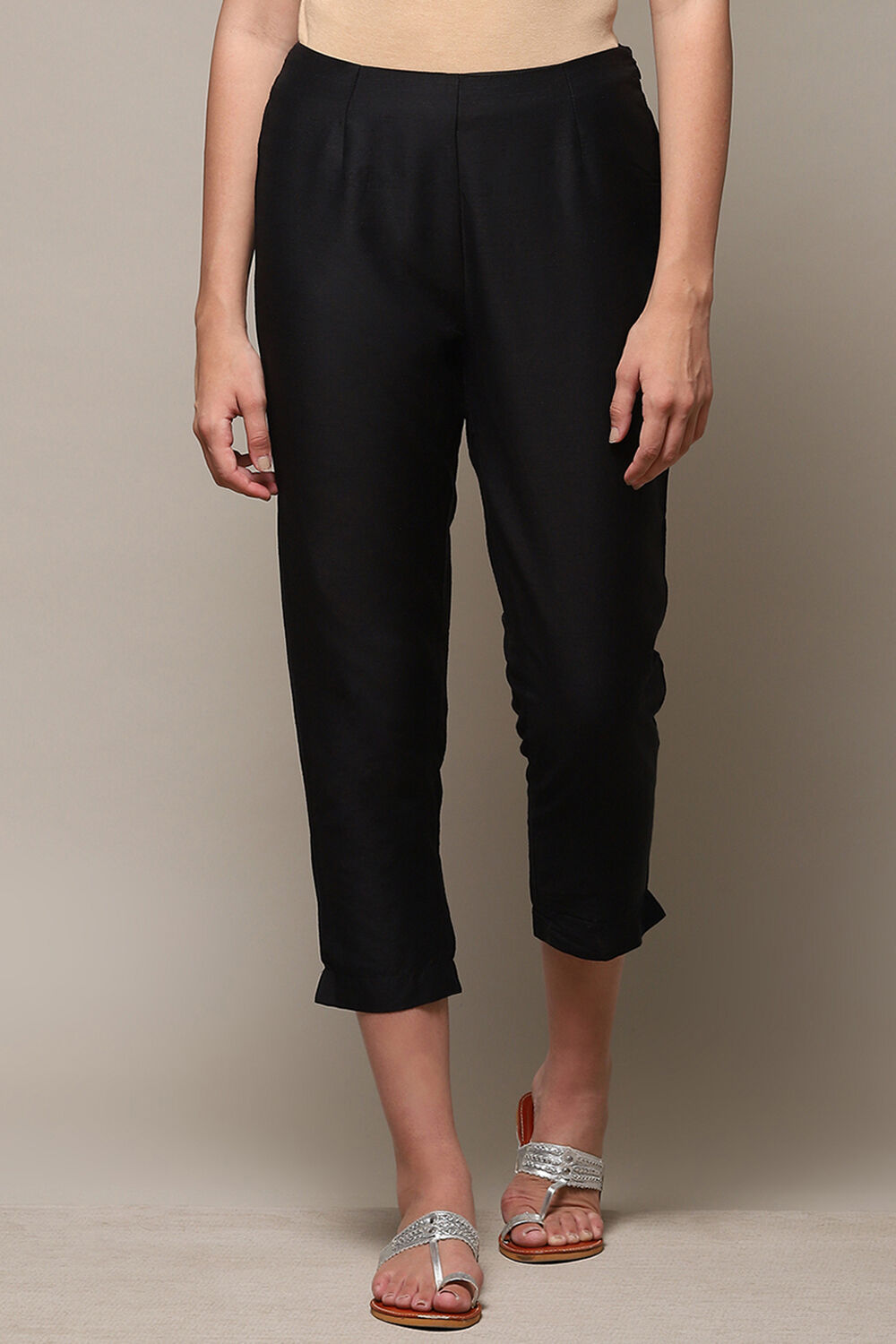Black Poly Viscose Solid Pant image number 5
