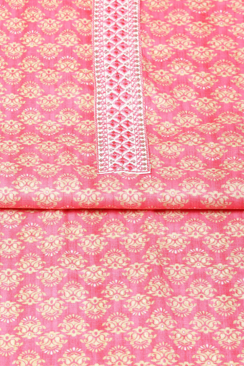 Pink Cotton Printed Unstitched Suit Set image number 3