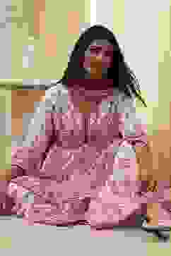 Off-White and Pink Cotton Peplum Suit Set image number 0