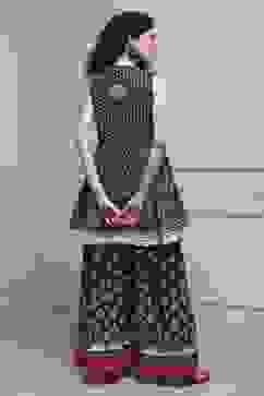 Off White/Blue Cotton Printed Sharara Suit Set image number 4