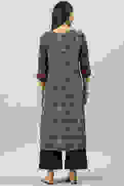 Black Rayon Straight Printed Kurta image number 4