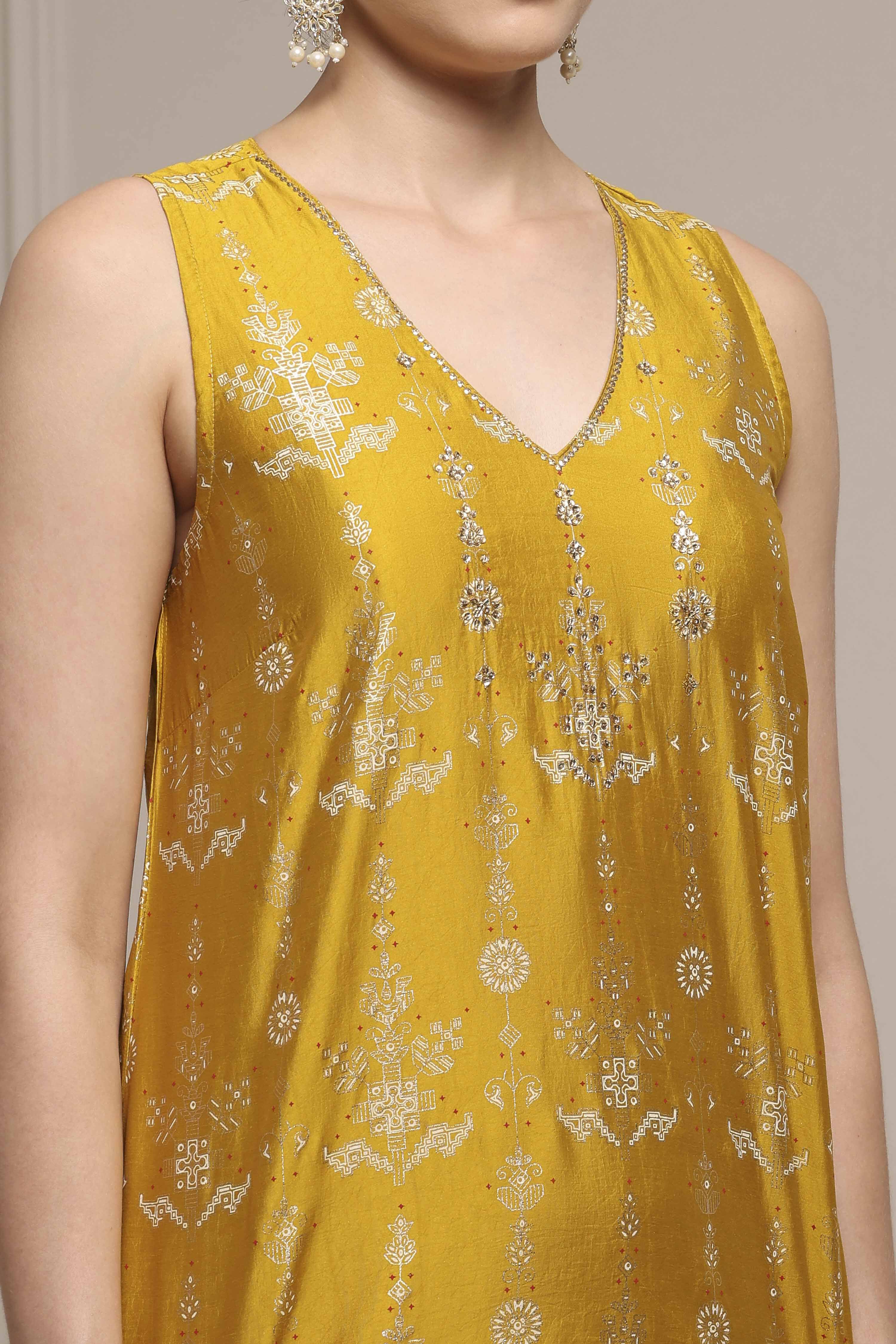Yellow Viscose Blend A-Line Printed Garara Suit Set image number 1