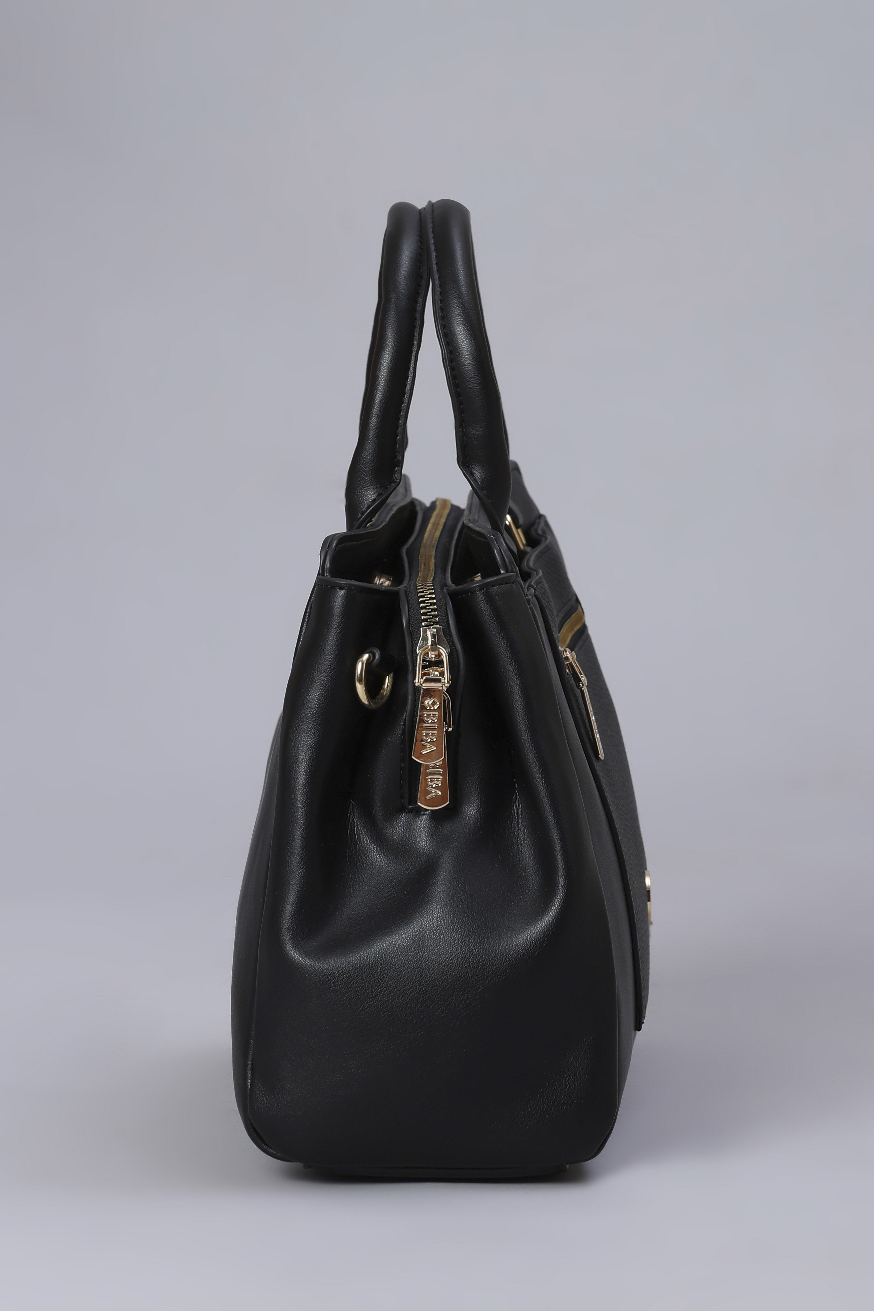 Black PU Solid Structured Handheld Bag image number 4