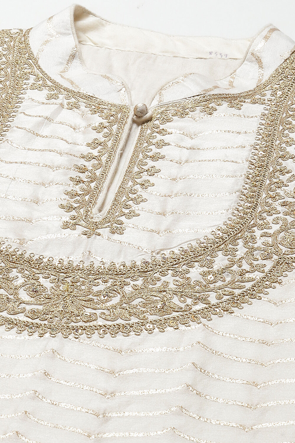 Cream Cotton Silk Straight Yarndyed Suit Set image number 1