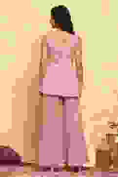 Peach Polyester Embroidered Straight Sharara Suit Set image number 4