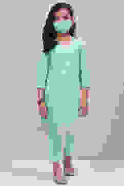 Blue Cotton Straight Printed Kurta Set image number 6