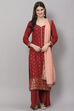 Off White Chanderi Machine Embroidered Unstitched Suit Set image number 5