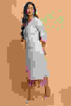 Natural Berry Cotton Flax Straight Kurta Pants Set image number 5