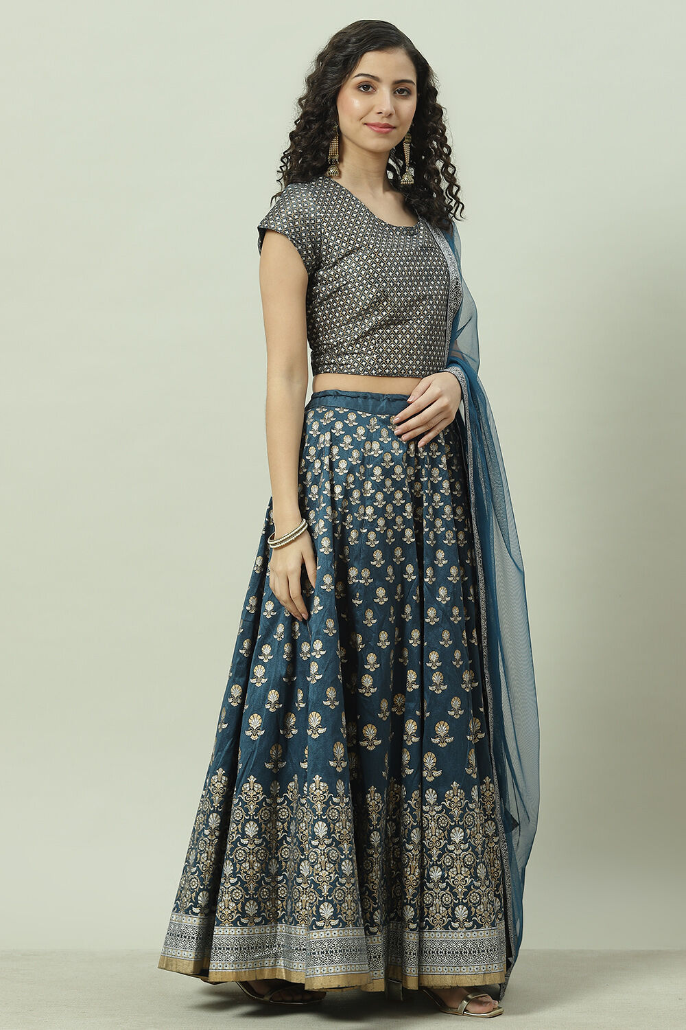 Teal Art Silk Lehenga  Set image number 6