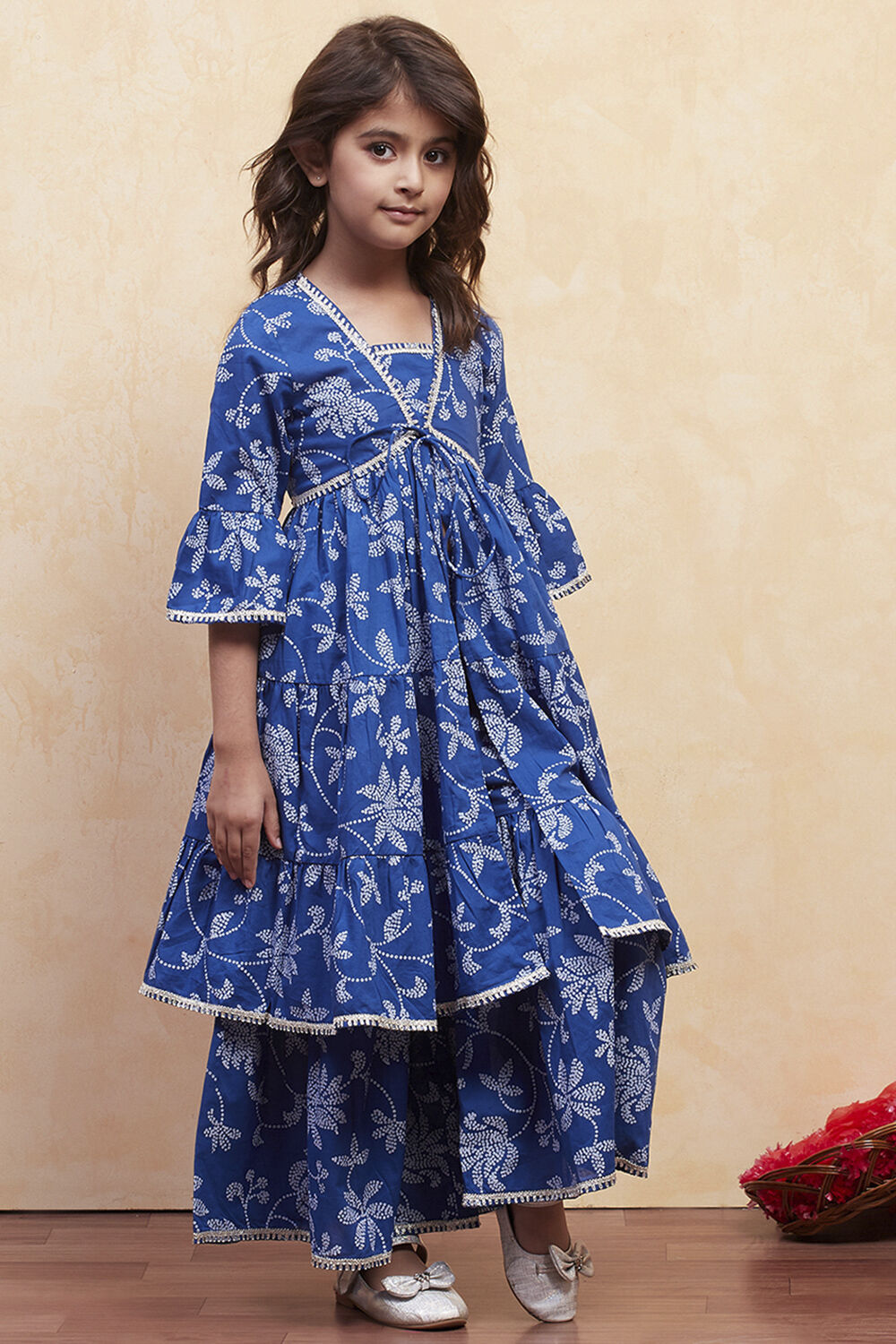 Orange Cotton Printed Tiered Kurta Set image number 5