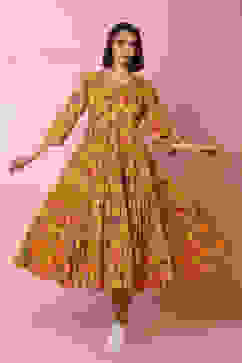 Mustard Cotton Fusion Dress image number 2