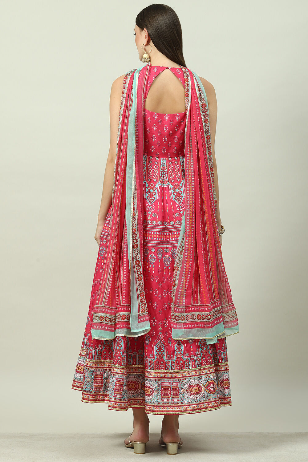 Green Art Silk Flared Kurta Legging Suit Set image number 4