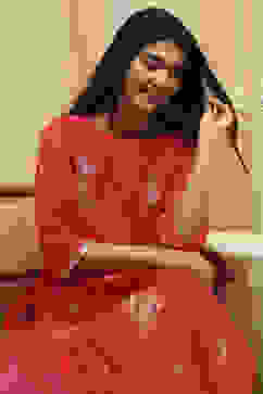 Fuchsia Poly Chanderi Layered Tiered Dress image number 1