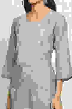 Blue Chanderi Machine Embroidered Unstitched Suit Set image number 2