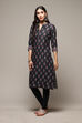Black Cotton Straight Kurta Churidar Suit Set image number 3