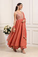 Coral Pink Poly Tissue Mirror Work Anarkali Dress With Dupatta image number 4