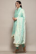 Turquoise Cotton Anarkali Solid Kurta Churidar Suit Set image number 4