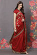 Maroon Chanderi Silk Solid Saree With Blouse image number 2