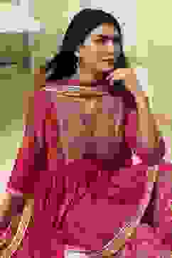 Fuchsia Viscose Floral Printed Peplum Suit Set image number 0