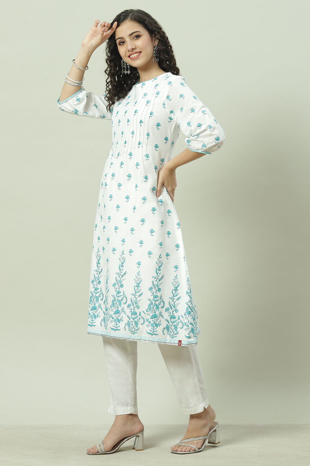 Sky Blue Cotton Straight Kurta image number 2