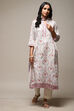 Off White Cotton Screen Print Unstitched Suit Set image number 8