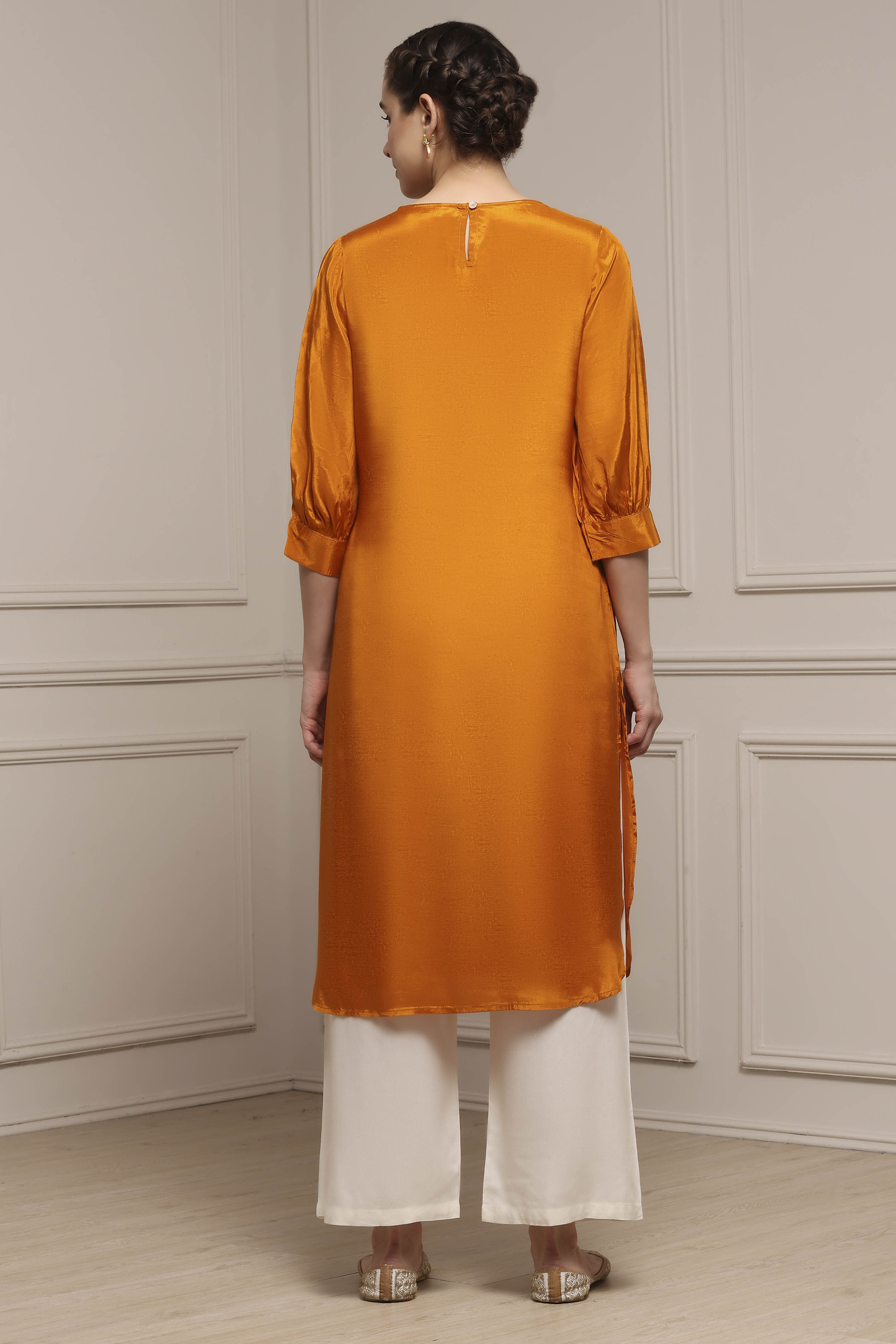 Mustard Yellow Viscose Rayon Straight Solid Kurta image number 3