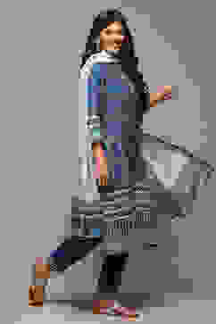 White & Blue Viscose Straight Kurta Pants Suit Set image number 6